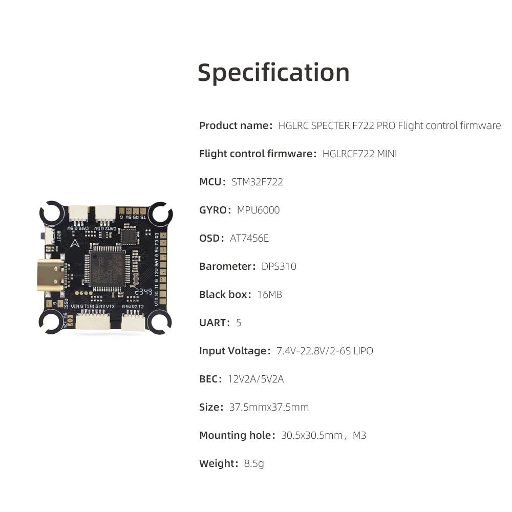 HGLRC SPECTER F722 Pro MPU6000 Gyro DJI HD/VTX Freestyle/Racing FPV FC ...